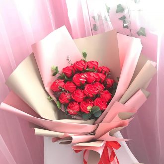 Bó hoa giấy nhún handmade đỏ 16