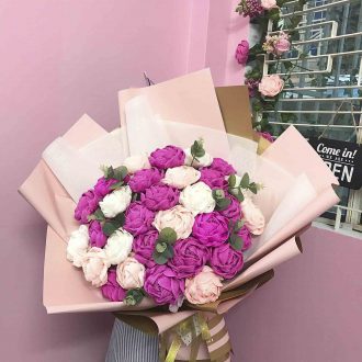 Bó hoa giấy nhún hồng 50 bông