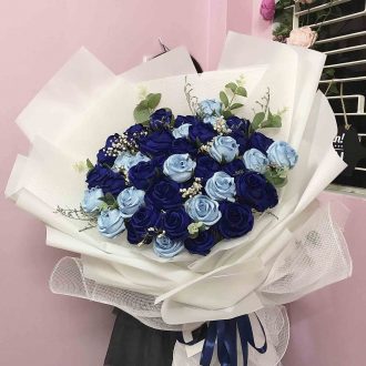 Bó hoa giấy nhún handmade xanh 19