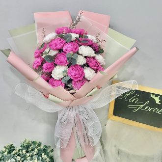 Bó hoa giấy handmade hồng 22B