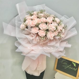 Bó hoa giấy hồng kèm baby 39B