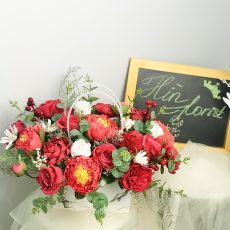 Giỏ hoa giấy nhún handmade đỏ