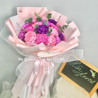 Bó hoa giấy handmade hồng tím 18B