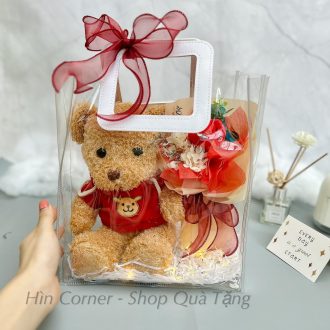 Set quà hoa gấu teddy đỏ