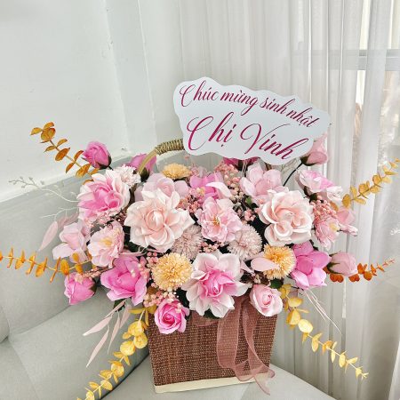 Giỏ hoa sáp mix hồng cam