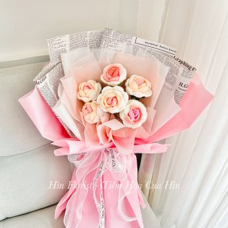 Bó 6 hoa len hồng trắng
