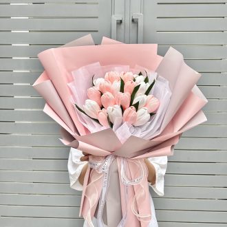 bó tulip giấy handmade hồng trắng