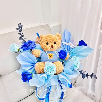 Trụ hoa sáp xanh gấu teddy