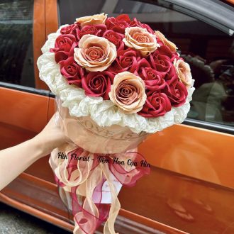 Bó hoa sáp đỏ cam 24B