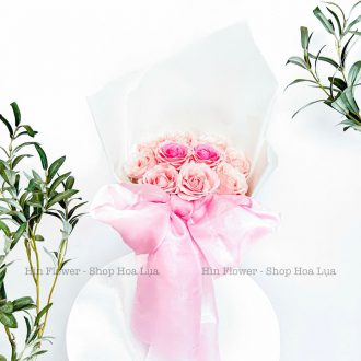 bó hoa hồng sáp nơ hồng