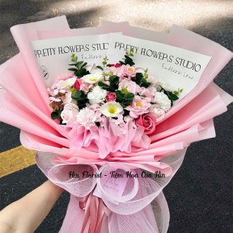 Bó hoa sáp mix trắng hồng