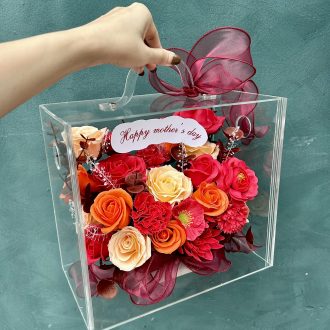 Box hoa sáp mika đỏ cam