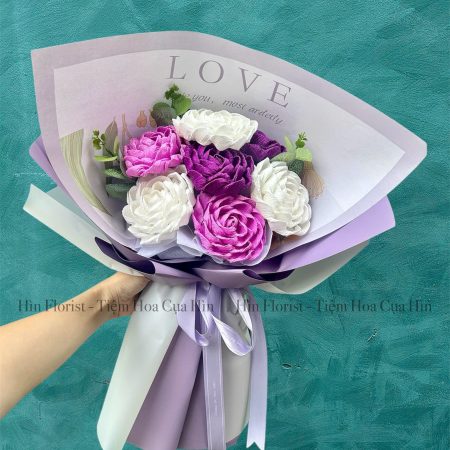 Bó 7 hoa giấy tím trắng