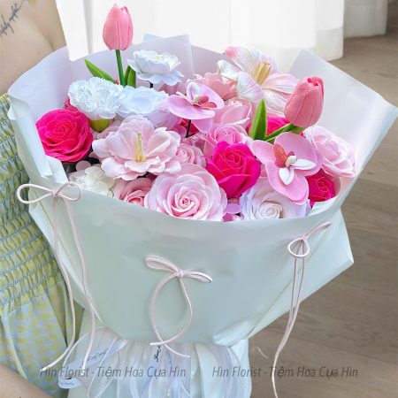 Bó hoa sáp mix hồng sen