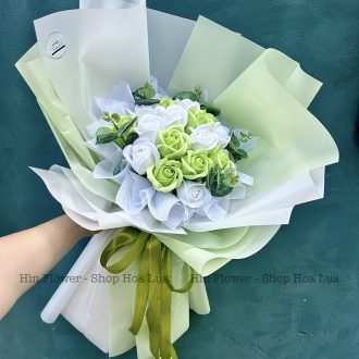 Bó hoa sáp tone xanh trắng 16B