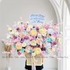 Giỏ hoa sáp tím kem lớn
