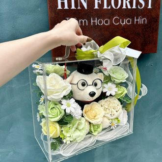 Vali hoa sáp kèm gấu kem