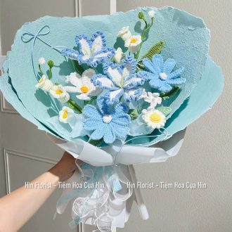 Bó hoa len xanh giấy xé