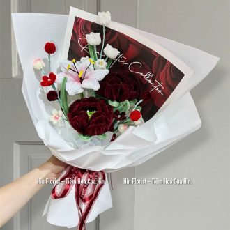 bó hoa kẽm nhung đỏ trắng