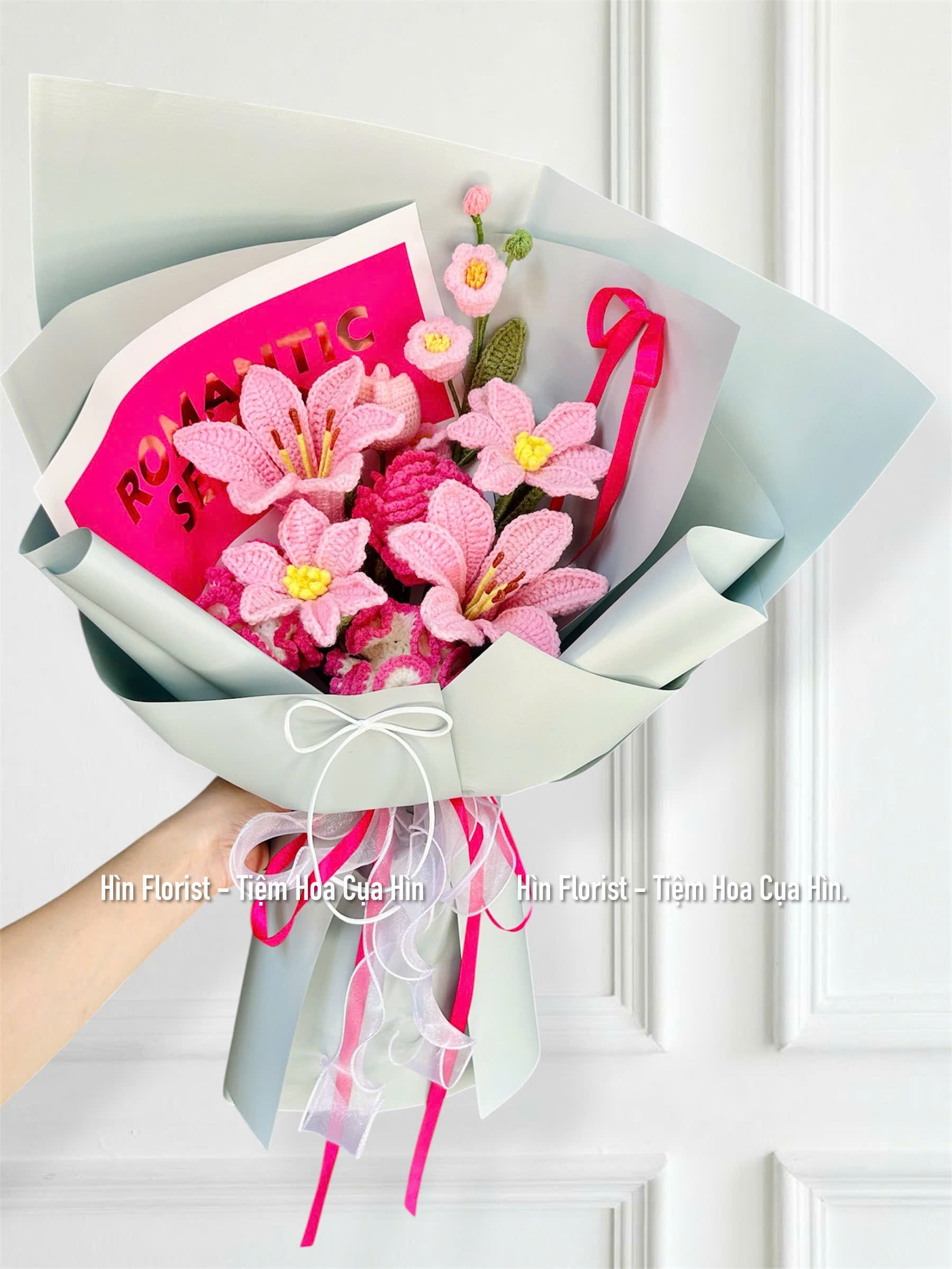 Bó hoa len hồng đậm nhạt Bó hoa len hồng đậm nhạt