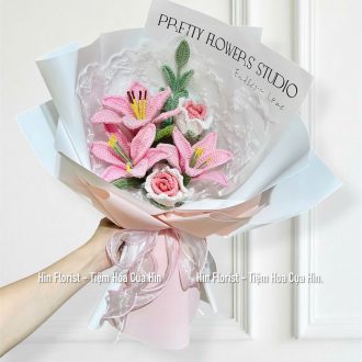 Bó hoa len lily mix hồng