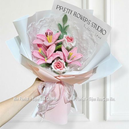 Bó hoa len lily mix hồng