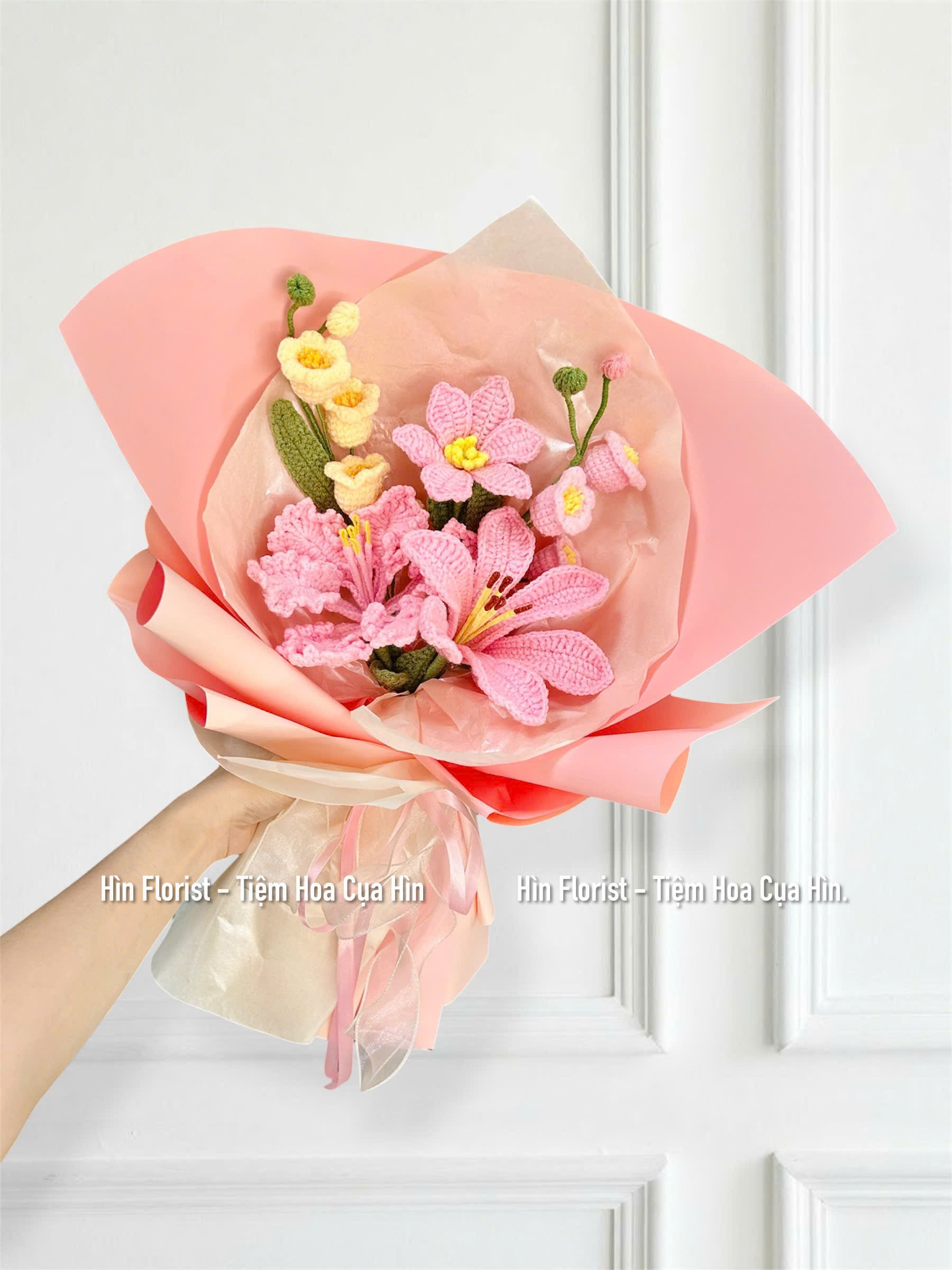 Bó hoa len mix hồng vàng Bó hoa len mix hồng vàng