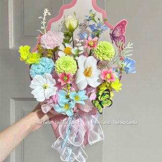 Bó hoa sáp đa sắc hồng xanh 9B