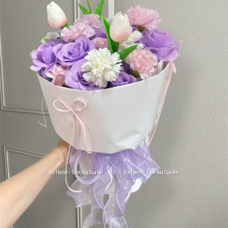 Bó hoa sáp hồng trắng tím 29B