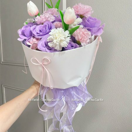 Bó hoa sáp hồng trắng tím 29B