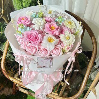 Bó hoa sáp hồng trắng xanh 40B