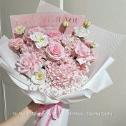Bó hoa sáp mix tú cầu lụa hồng