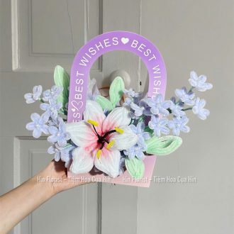 Giỏ hoa kẽm nhung tím hồng