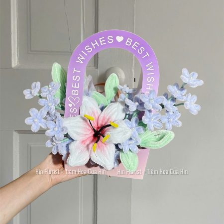 Giỏ hoa kẽm nhung tím hồng