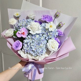 Hoa sáp mix lụa tone tím