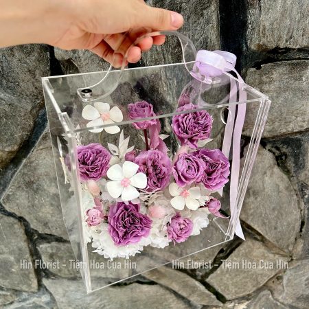 hộp hoa khô tím nhạt mini
