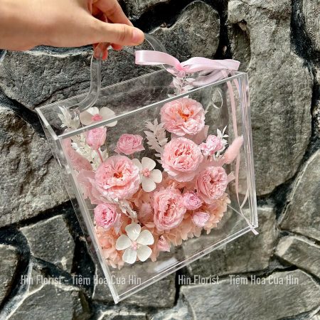 vali mini hoa khô hồng pastel