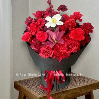 Bó hoa sáp mix lụa đỏ