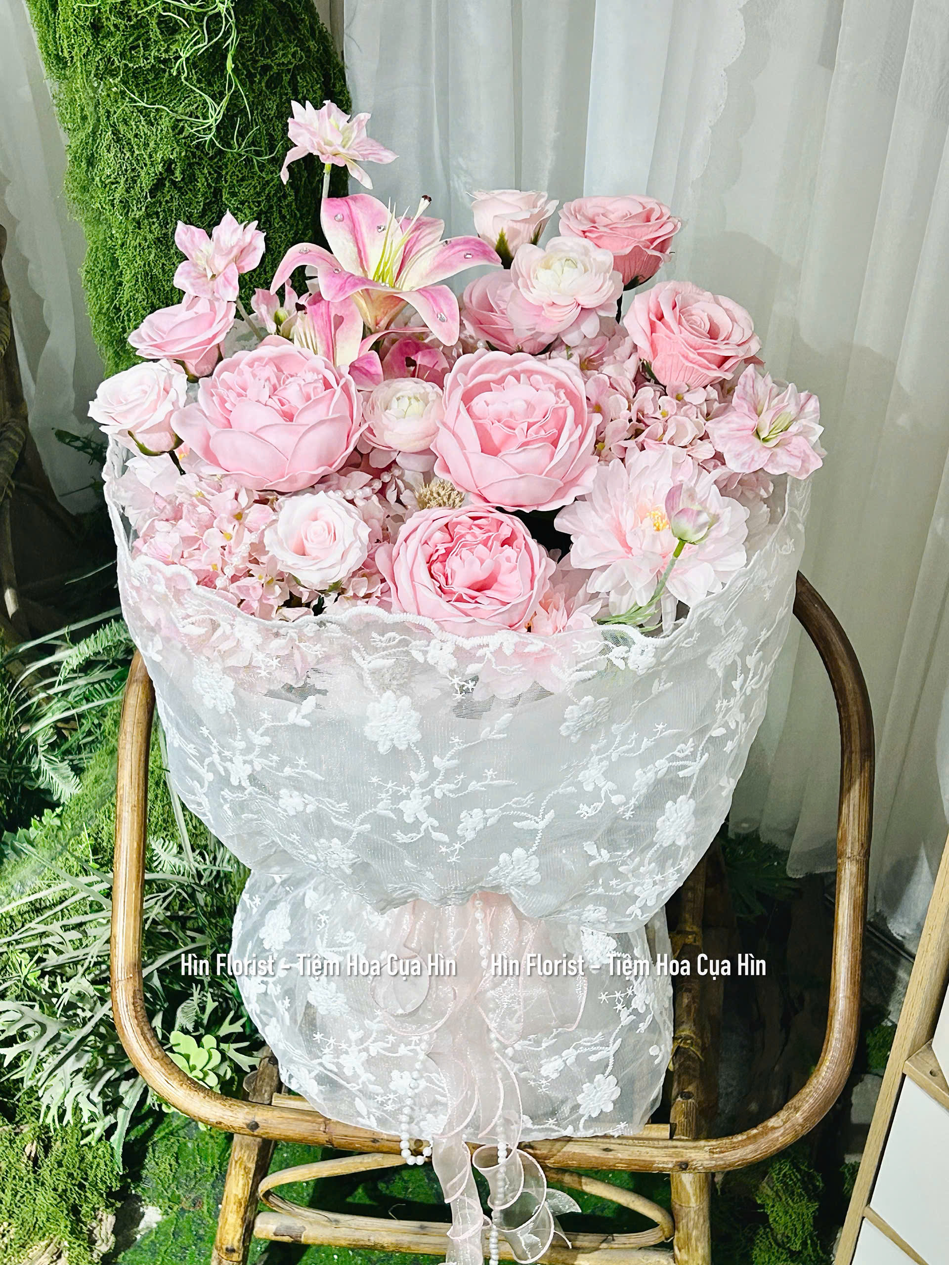 Bó sáp mix lụa gói ren Bó sáp mix lụa gói ren