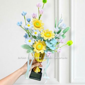 Cúp Hoa Kẽm Nhung Vàng Xanh