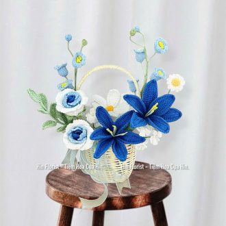 giỏ hoa len nhỏ xanh đậm