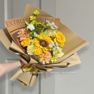 Hoa sáp mix lụa vàng nâu