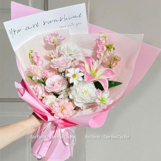 Bó hoa lụa mix sáp hồng