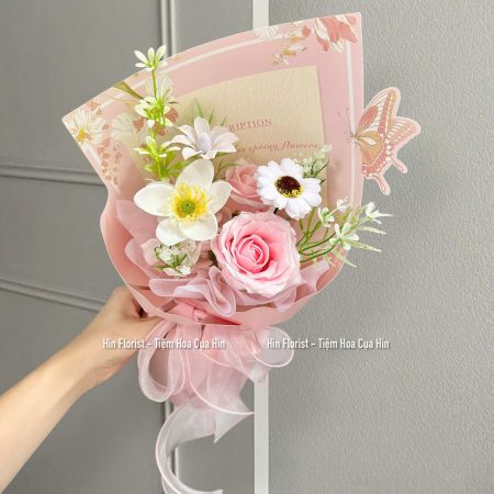 Bó hoa sáp garden hồng trắng 6B