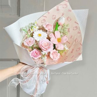 Bó hoa sáp hồng hello kitty