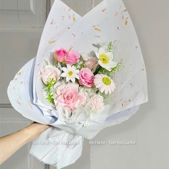 Bó hoa sáp hồng trắng mix