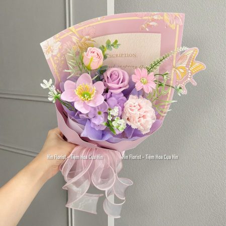 Bó hoa sáp nhỏ tím hồng