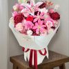 Bó hoa sáp mix lụa đỏ hồng
